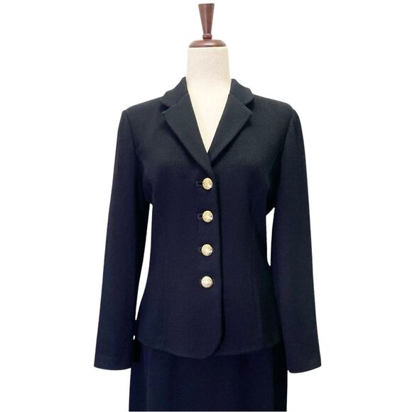 St. John Basics Set Black Santana Wool Knit Skirt Suit Small 6/8 Vintage Classic - Picture 8 of 16